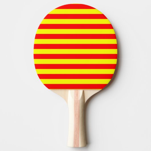 中国 キルギス スペイン フラグ ストライプ 赤 黄色 パターン 卓球ラケット (正面)