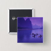 中国、リリバー。鵜の漁師。 缶バッジ (正面&裏面)