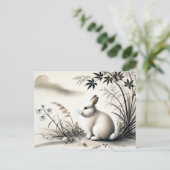 中国〔占星術の〕十二宮図インクのブシュ下静置Serene Hare シーズンポストカード (スタンド正面)