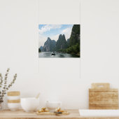 中国、桂林、李川、川のボートが並ぶ ポスター (キッチン)