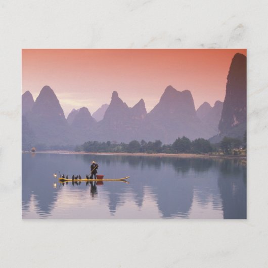 中国、漓江。単独のコルモラン漁師。 ポストカード (正面)
