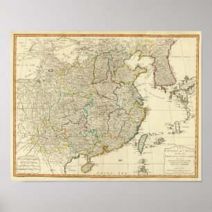 中国、韓国の地図書の地図 ポスター