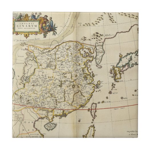 中国| 1662年のヴィンテージの地図 タイル (正面)