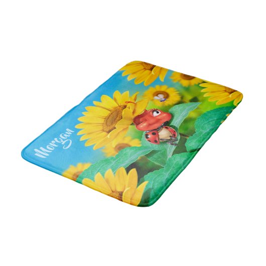 中型のバス・マットのヒマワリのてんとう虫 バスマット (アングル)