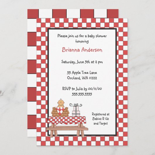 中型の皮を持つベビーQのシャワーの招待状の男の子 招待状 (正面/裏面)