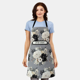 中型白黒フローラエプロン エプロン