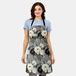 中型黒ガーリー白フローラエプロン エプロン