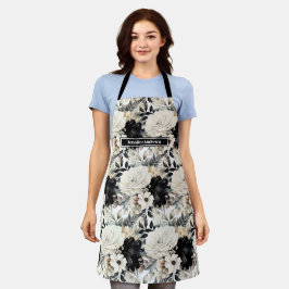 中型黒ガーリー白フローラエプロン エプロン
