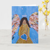 中天使の挨拶状のブランク カード (黄色い花)