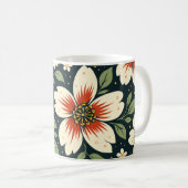 中央が赤いクリーム色の花と緑の葉 コーヒーマグカップ (正面右)