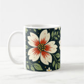 中央が赤いクリーム色の花と緑の葉 コーヒーマグカップ (左)