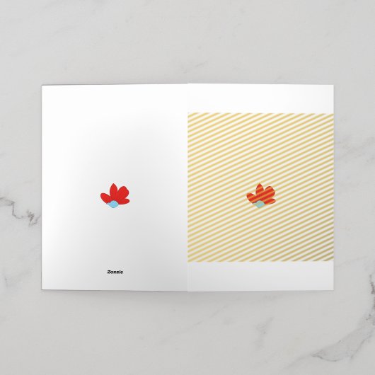 中央が青い赤い花 箔グリーティングカード (外側レイダウン)