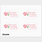 中央にステッカーを貼った女性 楕円形シール (シート)