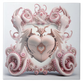 中央にハートがあるピンク色のタコの瓦 タイル