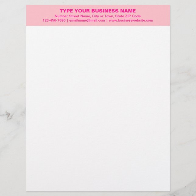 中央に位置合わせされたモノクロピンクの見出し レターヘッド (正面)