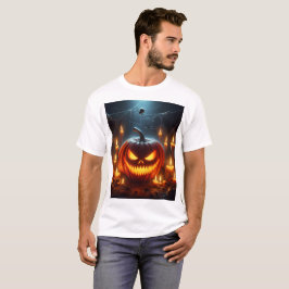 中央に怖い顔があるハロウィーンのカボチャ Tシャツ
