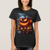 中央に怖い顔があるハロウィーンのカボチャ Tシャツ (正面)