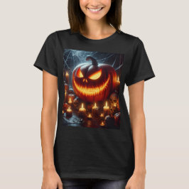 中央に怖い顔があるハロウィーンのカボチャ Tシャツ