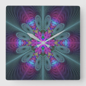 中央のマンダラカラフルルアートとピンクのマンダラ スクエア壁時計 (正面)