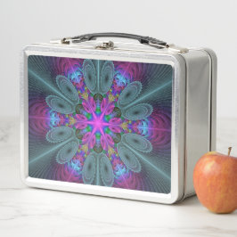 中央のマンダラカラフルルアートとピンクのマンダラ メタルランチボックス