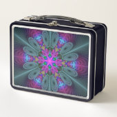 中央のマンダラカラフルルアートとピンクのマンダラ メタルランチボックス (正面)