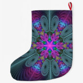 中央のマンダラカラフルルアートとピンクのマンダラ ラージクリスマスストッキング (裏面)