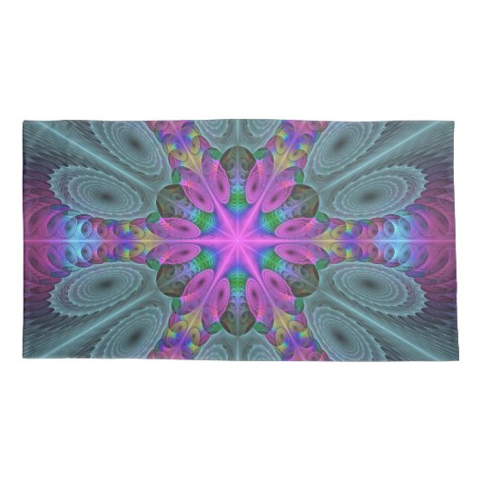 中央のマンダラカラフルルアートとピンクのマンダラ 枕カバー (裏面)