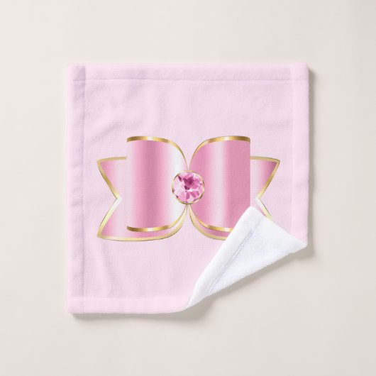 中央の宝石パターンを持つピンクのグラムボウ バスタオルセット (ウォッシュタオル)