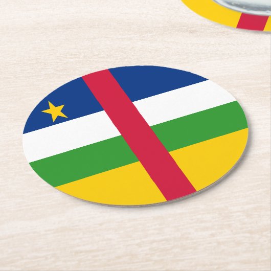 中央アフリカ共和国国旗 ラウンドペーパーコースター (アングル)