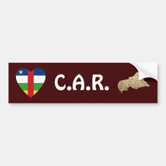 中央アフリカ共和国 フラグ ハート + 地図 バンパーステッカー (正面)