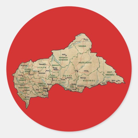 中央アフリカ地図ステッカー ラウンドシール (正面)