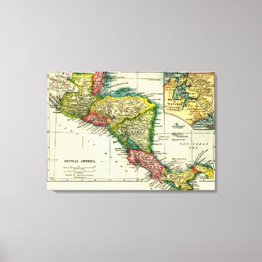 中央アメリカパノラママップセントラルアメリカ キャンバスプリント (正面)