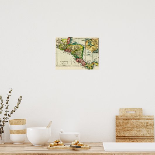 中央アメリカパノラママップセントラルアメリカ ポスター (キッチン)