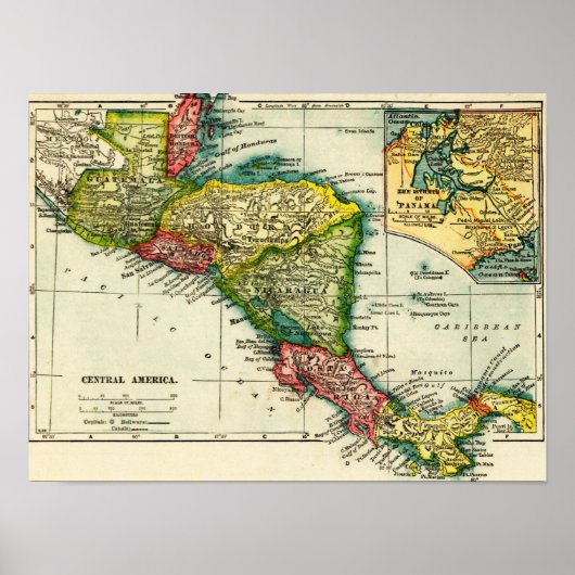 中央アメリカパノラママップセントラルアメリカ ポスター (正面)