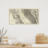 中央カリフォルニアの地形図 ポスター (キッチン)