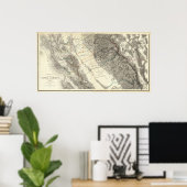 中央カリフォルニアの地形図 ポスター (ホームオフィス)