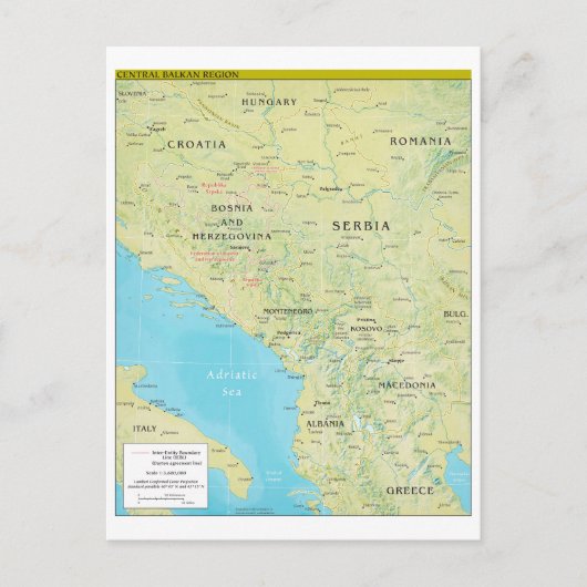 中央バルカンの地政学的な地図 ポストカード (正面)