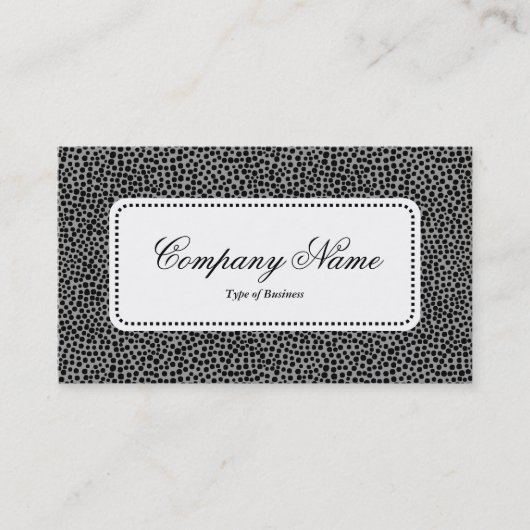 中央ラベルv5 – ランダムな斑点 – グレー上の黒 名刺 (正面)