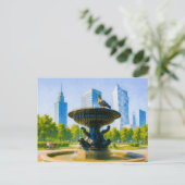 中央ワルシャワの噴水 – 詳細な油絵 シーズンポストカード (スタンド正面)