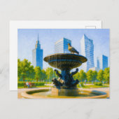 中央ワルシャワの噴水 – 詳細な油絵 シーズンポストカード (正面/裏面)