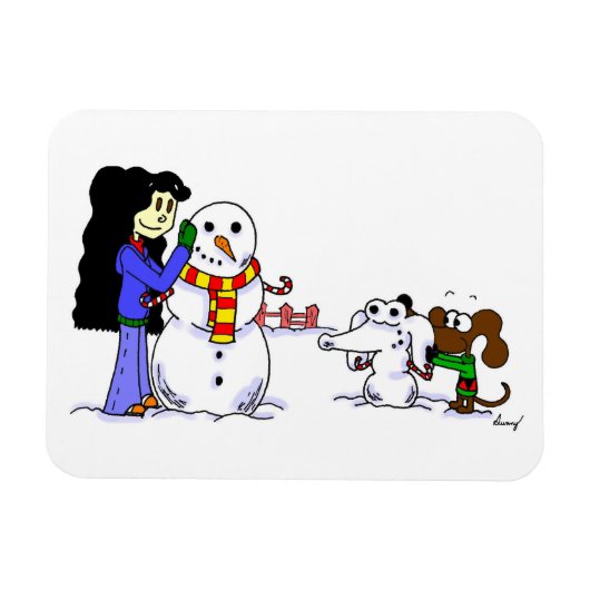 中央雪だるまフレキシブル写真磁石 – カスタマイズ可能 マグネット (横)