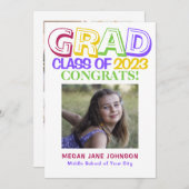 中学カラフル卒業写真5枚 案内状 (正面/裏面)