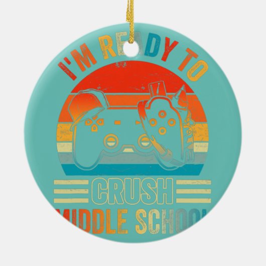 中学時代のビデオゲームを潰す準備ができている セラミックオーナメント (裏面)