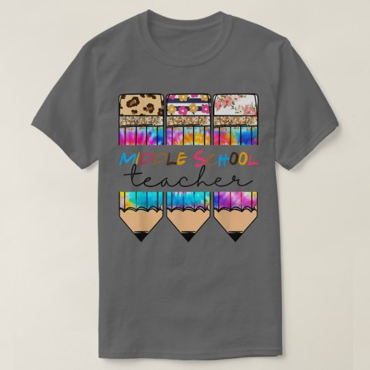 中学校先生レオパード絞り染めペンシルバック Tシャツ (デザイン正面)