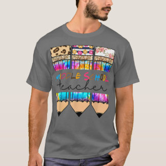 中学校先生レオパード絞り染めペンシルバック Tシャツ