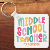 中学校先生 |カスタムカラフルレトロ キーホルダー (正面)