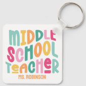 中学校先生 |カスタムカラフルレトロ キーホルダー (裏面)