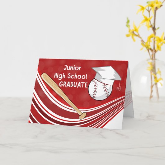 中学校卒業野球こうもりと帽子 カード (黄色い花)