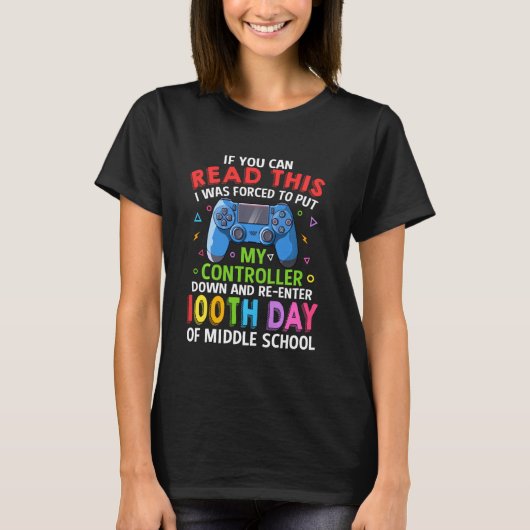 中学100日目の面白いゲームコントローラーK Tシャツ (正面)