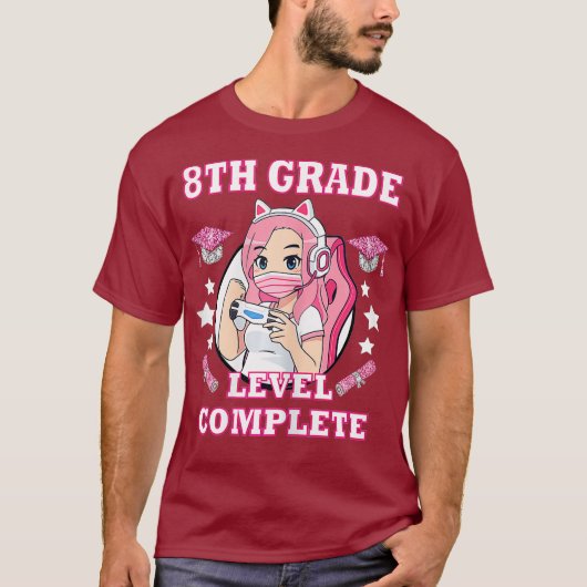 中学8年生レベルが終了しました 面白いゲームの卒業 Tシャツ (正面)